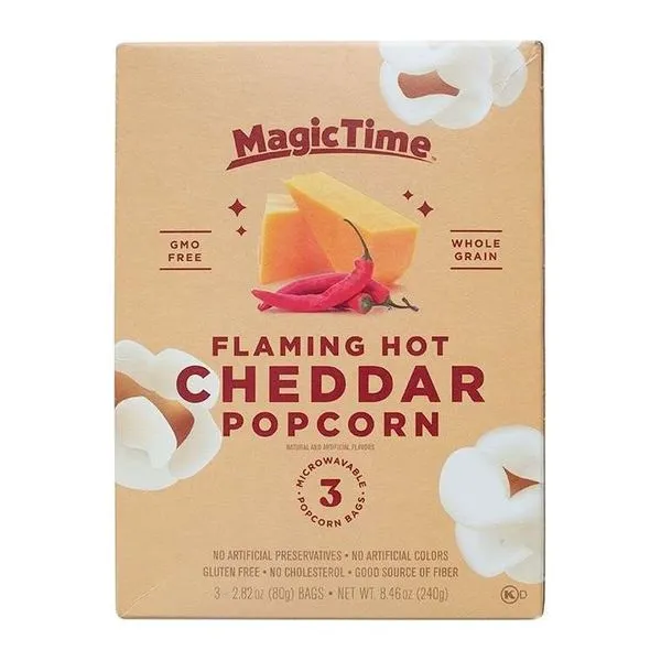 Magic Time Flaming Hot Cheddar csípős sajtos popcorn 240 g-os csomagolásban