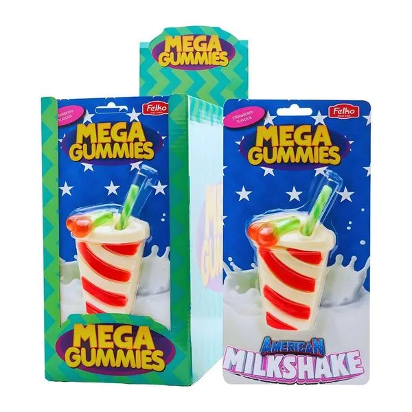 Mega Gummies American Milkshake eper ízű óriás gumicukor 120 g-os kiszerelésben