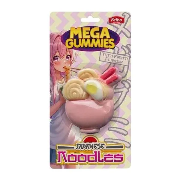 Mega Gummies japán tészta formájú tutti frutti ízű óriás gumicukor 120 g-os csomagban
