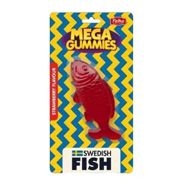 Mega Gummies Swedish Candy Fish óriás hal formájú eper ízű gumicukor 120 g