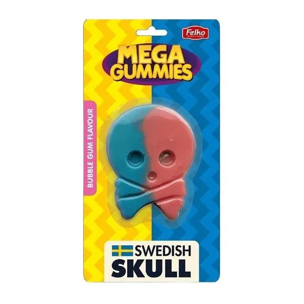 Mega Gummies Swedish Skull óriás koponya formájú rágógumi ízű gumicukor 120 g