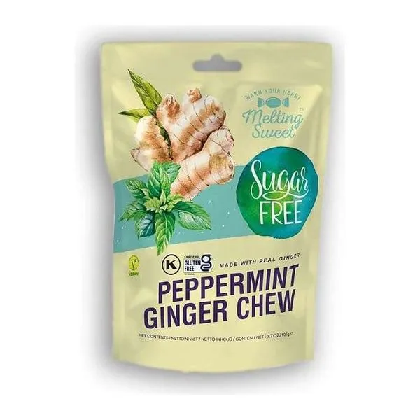Melting Sweet Sugar Free Peppermint Ginger Chews borsmenta-gyömbér ízű cukormentes cukorka 105 g-os csomagban