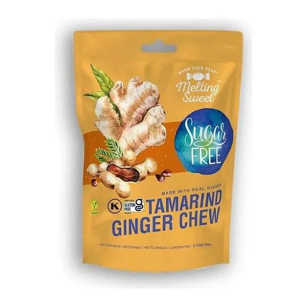 Melting Sweet Sugar Free Tamarind Ginger Chews tamarind-gyömbér ízű cukormentes cukorka 105 g-os csomagban