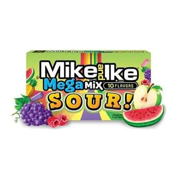 Mike and Ike Mega Mix Sour savanyú-gyümölcsös cukorkák 120 g-os dobozban