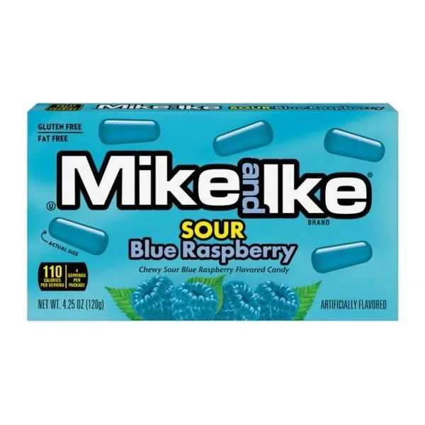 Mike and Ike Sour Blue Raspberry savanyú kék málna ízű drazsé 120 g-os dobozban