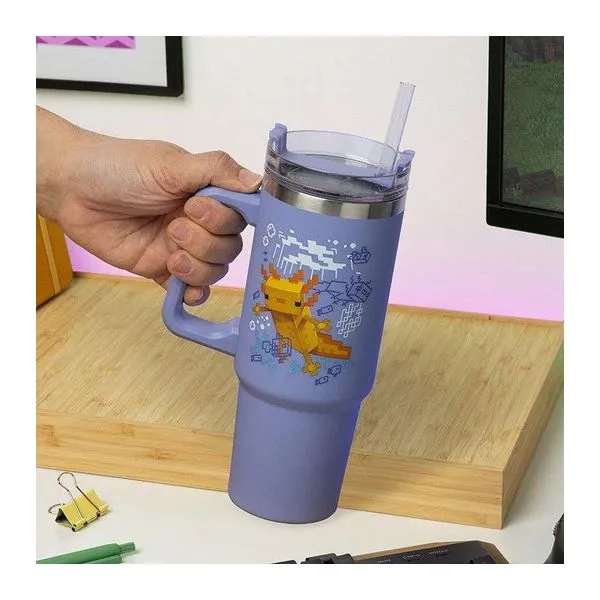 Minecraft lila XL utazó bögre szívószállal és fogantyúval, 900 ml