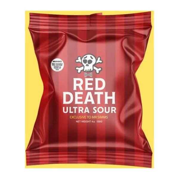 Mr Simms Red Death Super Sour szuper savanyú cukor 100 g-os kiszerelésben