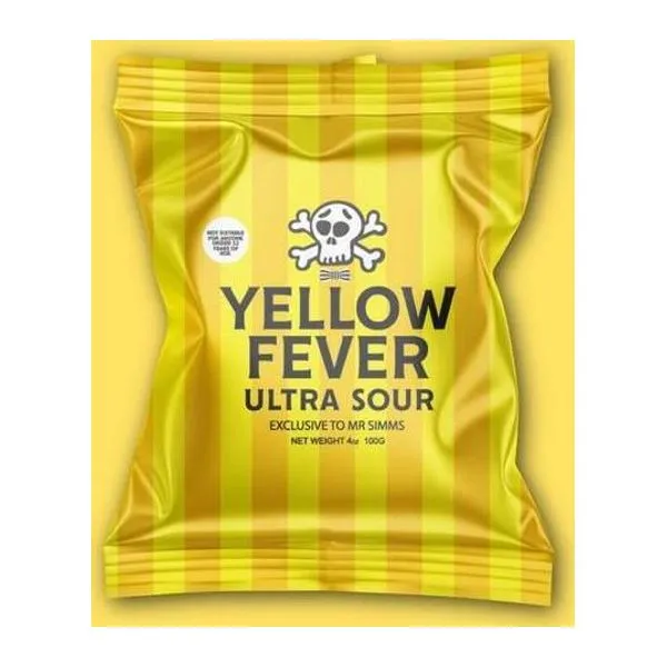 Mr Simms Yellow Fever Ultra Sour ananász ízű ultra savanyú cukorka 100 g-os csomagban
