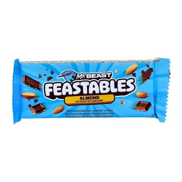 MrBeast Feastables Almond Chocolate mandulás tejcsokoládé 60 g-os táblája