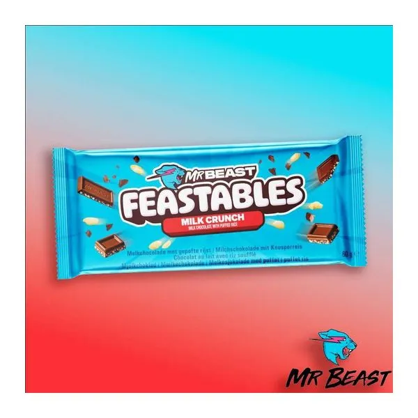 MrBeast Feastables Milk Crunch puffasztott rizses tejcsokoládé 60 g-os szelet