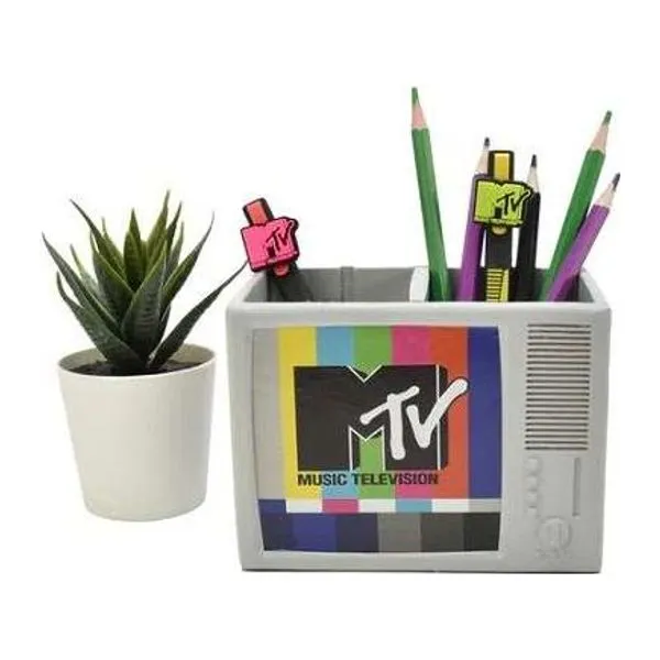 MTV retro tévé formájú kerámia asztali tolltartó