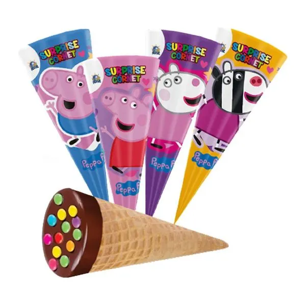 Peppa Malac meglepetés ostyatölcsér mogyorókrémmel és drazséval