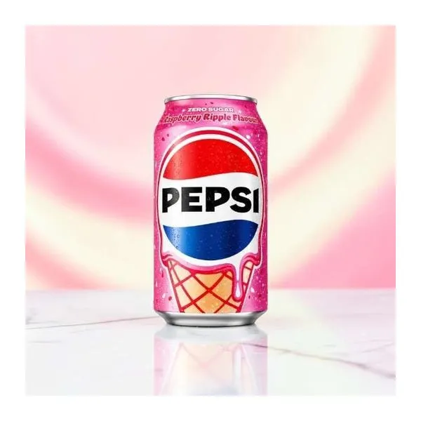 Pepsi Raspberry Ripple Zero Sugar cukormentes málnakrémes üdítő 330 ml-es dobozban