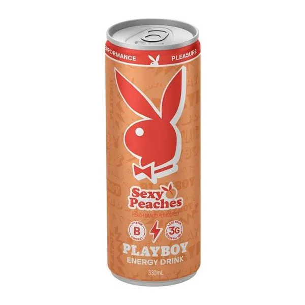 Playboy Sexy Peaches Energy Drink barack ízű energiaital 330 ml-es dobozban