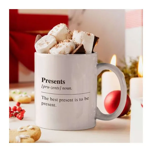 Presents noun feliratú fehér kerámia bögre