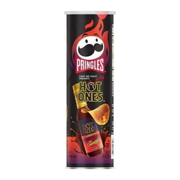 Pringles Hot Ones Los Calientes Barbacoa csípős-BBQ ízű burgonyachips 156 g-os dobozban