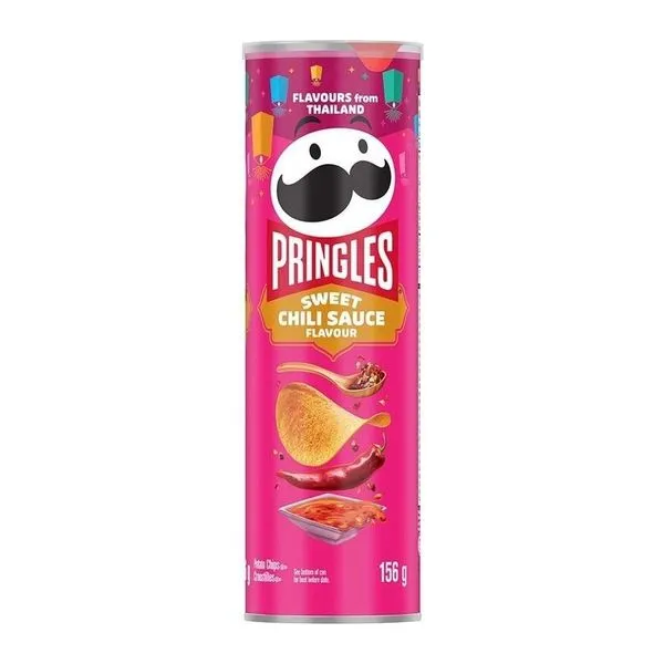 Pringles Sweet Chili Sauce édes chili szósz ízű burgonyachips 156 g-os tubusban