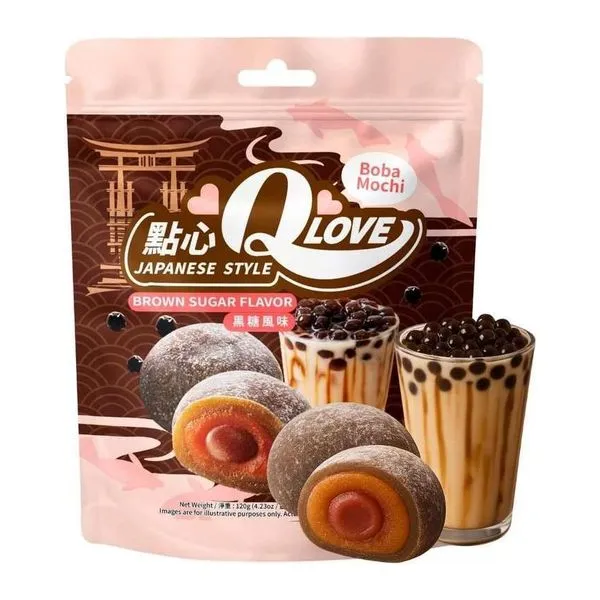QLove Boba Brown Sugar Mochi barnacukros tejtea ízű mochi 120 g-os csomagban