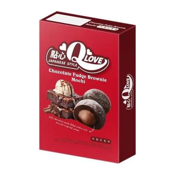 QLove Chocolate Fudge Brownie Deluxe Mochi csokoládés rizstészta falatok 180 g-os csomagban