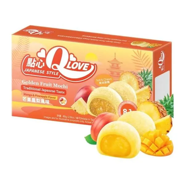 QLove Golden Fruit Premium Filling maracuja ízű mini mochi 80 g-os csomagban