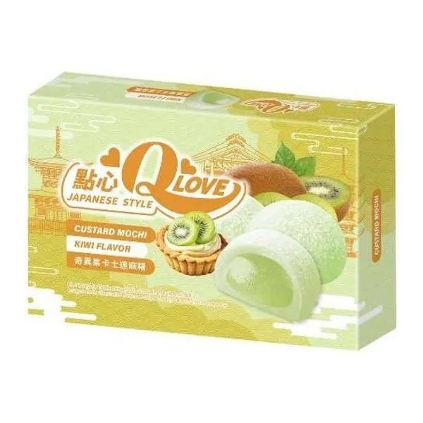 QLove Kiwi Custard Mochi kiwi puding ízű mochi 168 g-os csomagban