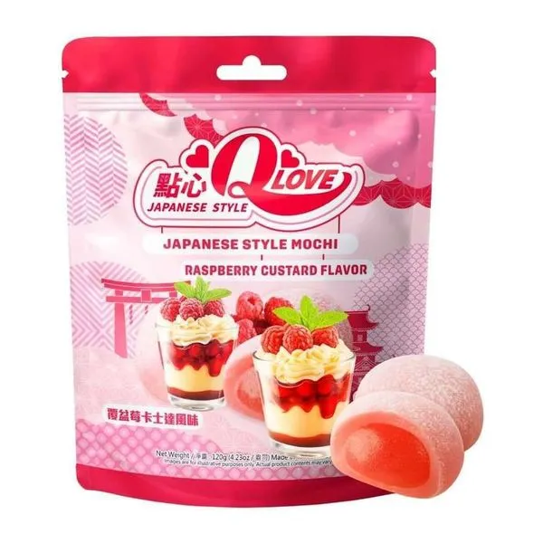 QLove Raspberry Custard Traditional málnakrémes mochi 120 g-os csomagban