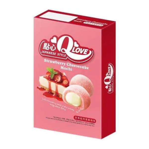 QLove Strawberry Cheesecake Deluxe epres sajttorta ízű mochi 180 g-os csomagban
