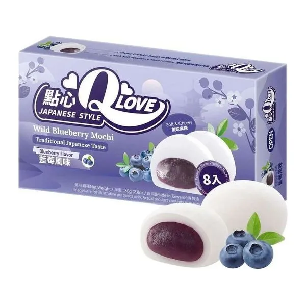QLove Wild Blueberry áfonyás mini mochi 80 g-os csomagban