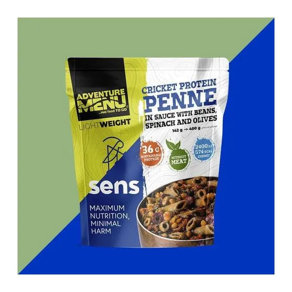 Sens Adventure Menu tücsökfehérjés penne babbal, spenóttal és olajbogyóval készétel csomagja