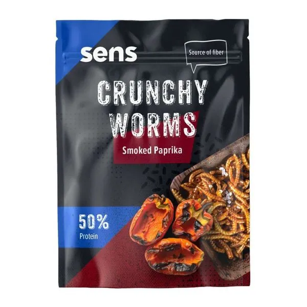 Sens Crunchy Worms Smoked Paprika ízű lisztkukac snack 12 g-os kiszerelésben