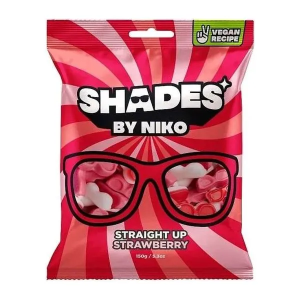 Shades by Niko Straight Up Strawberry eper ízű gumicukor 150 g-os zacskóban