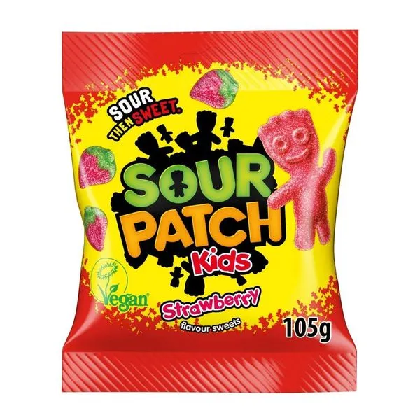 Sour Patch Kids Strawberry vegán eper ízű gumicukor 105 g-os zacskóban
