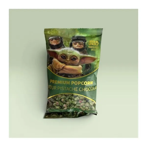 Star Wars Grogu pisztáciás csokoládéval bevont popcorn 100 g-os csomagolásban