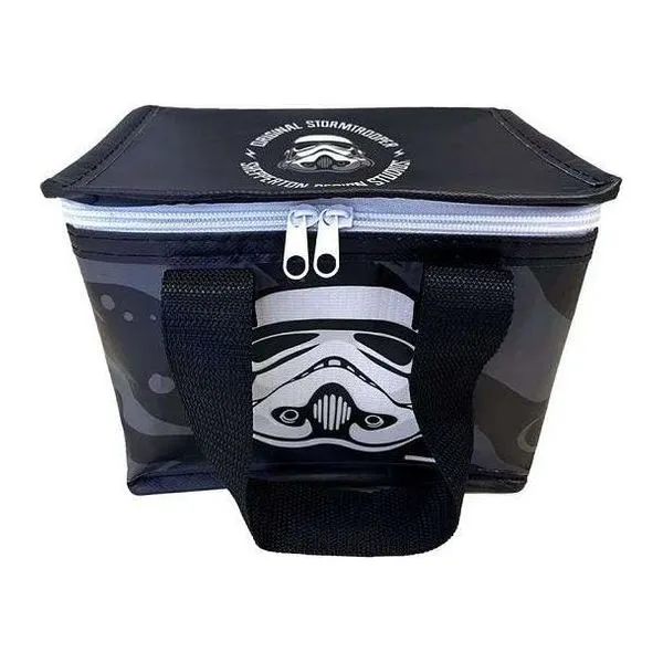 Fekete Star Wars hűtőtáska az oldalán a Rohamosztagos sisakjával és szövet fogantyúval