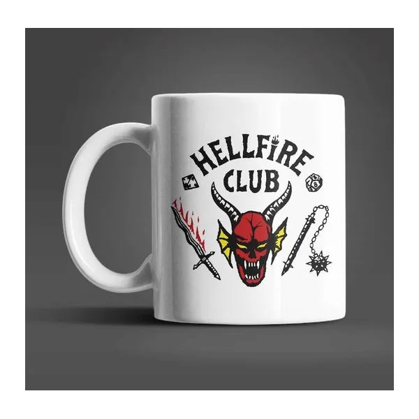 Fehér kerámia bögre Stranger Things Hellfire Club mintával