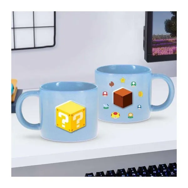 Super Mario kérdőjelblokk mintás dombornyomott kerámia bögre