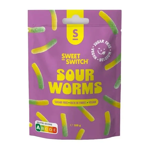 Sweet-Switch Sour Worms kukac alakú cukormentes savanyú gumicukor 100 g