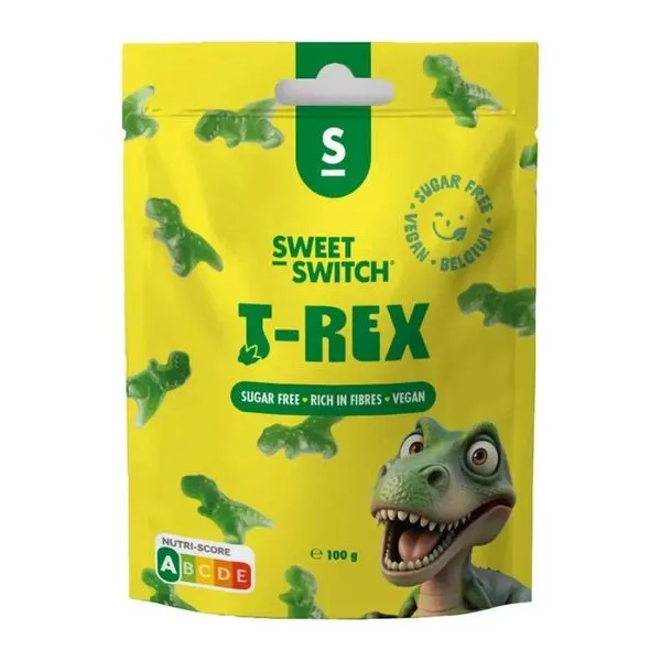 Sweet-Switch T-Rex alakú alma ízű cukormentes gumicukor 100 g