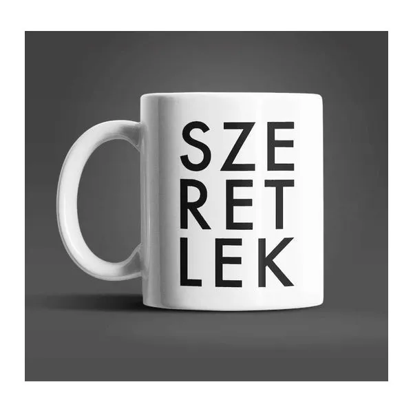Szeretlek feliratú fehér kerámia bögre