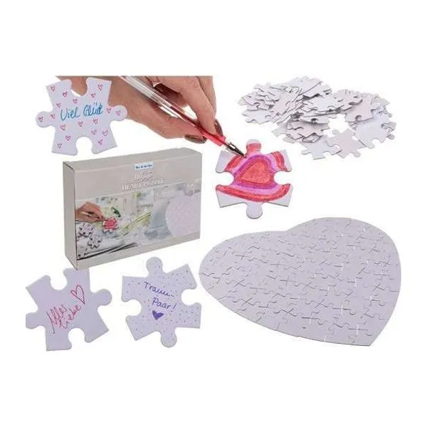 Fehér, színezhető szív alakú 80 darabos puzzle