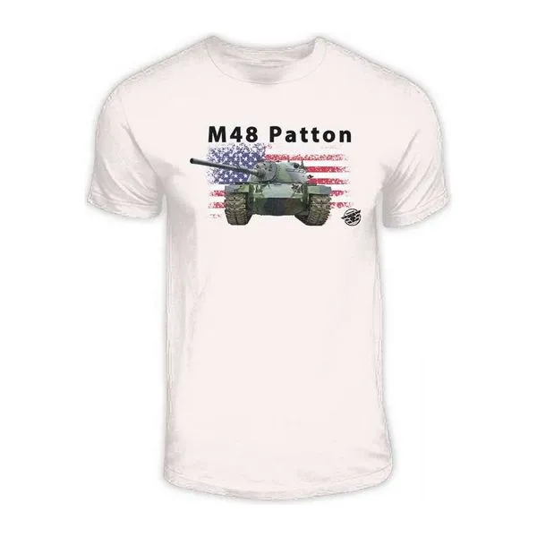 Fehér Tankfan M48 Patton harckocsis férfi póló L méretben