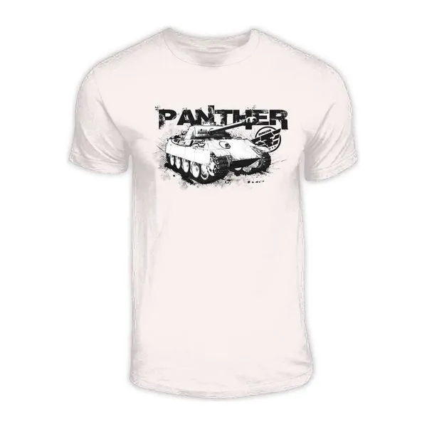 Fehér Tankfan Panther harckocsis férfi póló L méretben