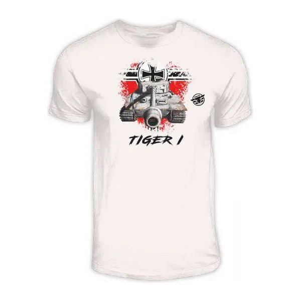 Fehér Tankfan Tiger I harckocsis férfi póló L méretben