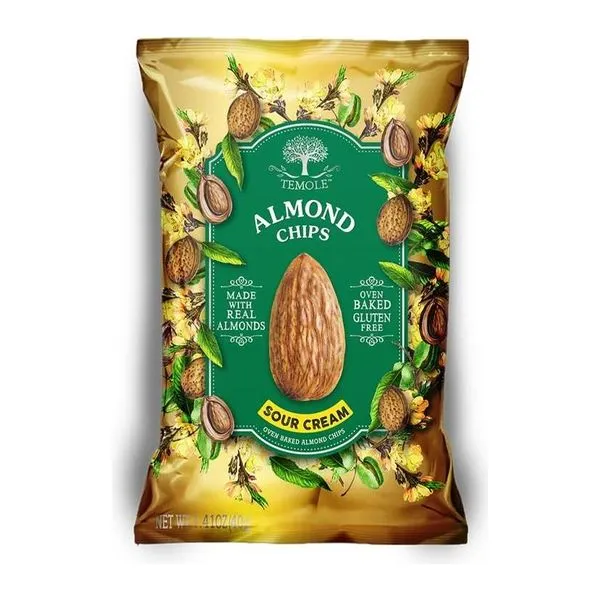TEMOLE Almond Chips Sour Cream tejfölös-hagymás mandula chips 40 g-os zacskóban