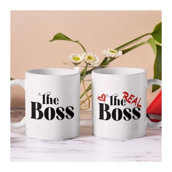 The Boss mintás páros fehér kerámia bögrék