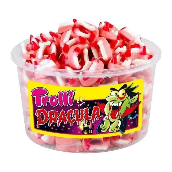 Trolli Dracula vámpírfog formájú gumicukor 1050 g-os vödörben