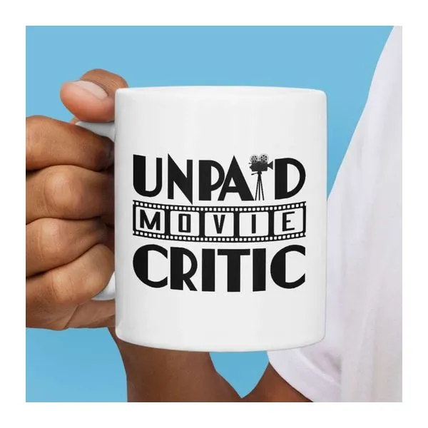 Fehér kerámia bögre Unpaid Movie Critic felirattal