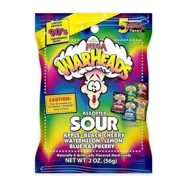 Warheads Assorted Sour extrém savanyú keménycukorka 56 g-os zacskó