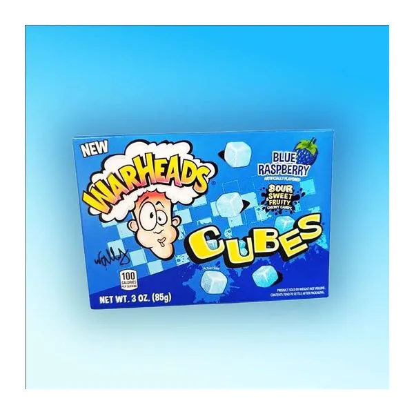 Warheads Blue Raspberry Cubes kék málna ízű savanyú gumicukor 85 g-os zacskóban