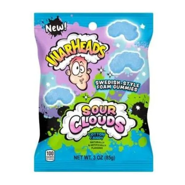 Warheads Sour Clouds Cotton Candy vattacukor ízű felhő alakú savanyú gumicukor 85 g